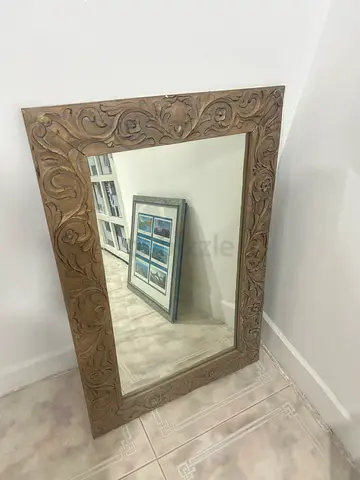 60 x 90 cm  Carved Wooden Framed Wall Mirror - Neutral Finish