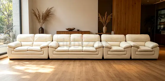 Cream Leather 4-Seat Modular Sofa Set in Excellent Condition