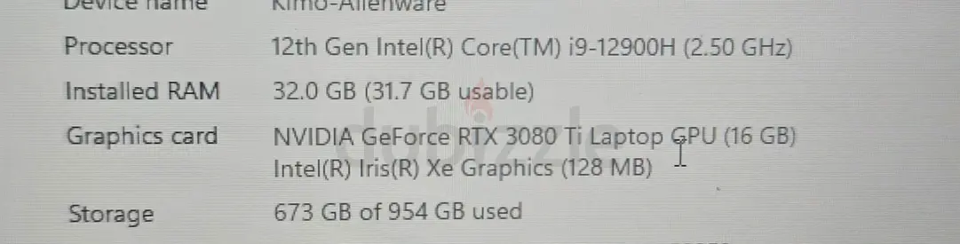 Alienware Laptop - Intel i9-12900H, RTX 3080 Ti, 32GB RAM, 1TB Storage (Used)