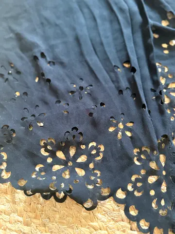Black Short Sleeve kimono with Laser-Cut Hem - Size M