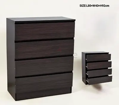 Dark Wood 4-Drawer Chest with Matching Nightstand - Good Condition