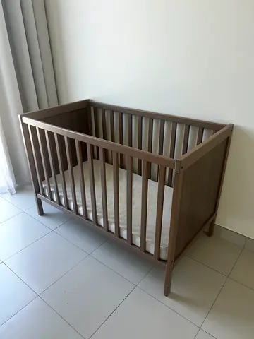 Wooden Baby Cot / Crib - Solid, Good Condition - 64.5w x 124l