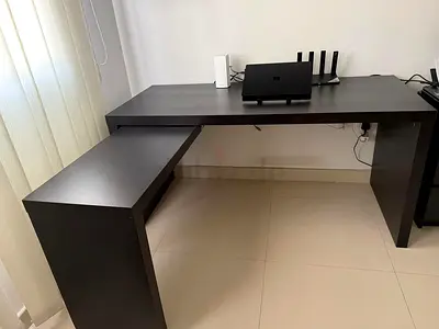 IKEA Dark Wood L-Shaped Study/Computer Desk - Excellent Condition