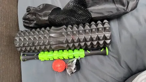 Foam roller set with massage stick and spiky ball - used