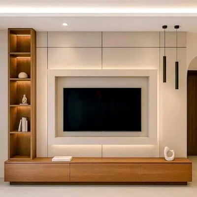 Built-in TV Entertainment Unit with Shelving and LED Backlight