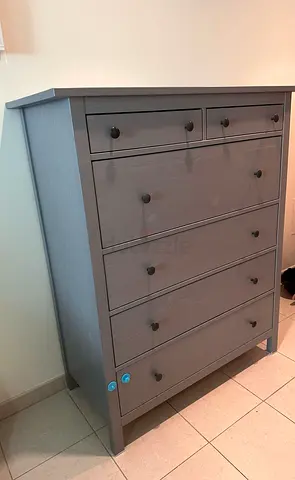 Grey 6-Drawer Chest of Drawers - Solid Wood, Good Condition
