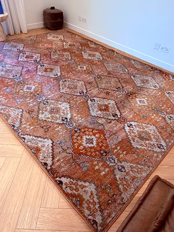 Traditional Diamond Patterned Orange Rust Carpet