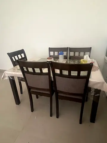 Solid Wood 6-Seater Dining Table with Upholstered Chairs