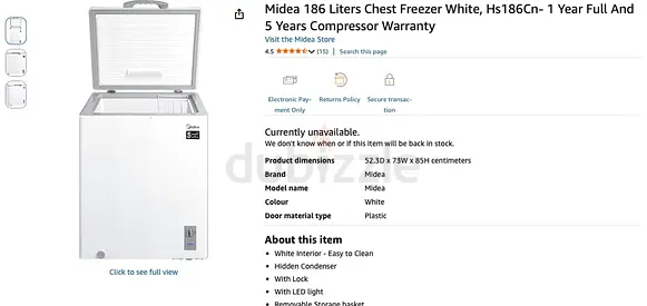 Midea 186 Liters Chest Freezer White