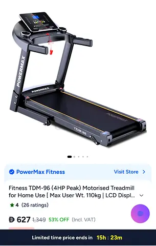 PowerMax TDM-96 Motorised Treadmill (4HP Peak) — Good Condition