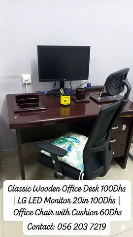 Big deal!!! Classic wooden office desk with LG 20 monitor and ergonomic chair