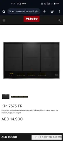 Miele KM 7575 FR Induction Hob — 3 PowerFlex Cooking Zones built-in Integrated model 80cm