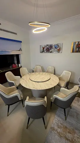 Modern 8 Seater Round Marble Dining Table with Chairs