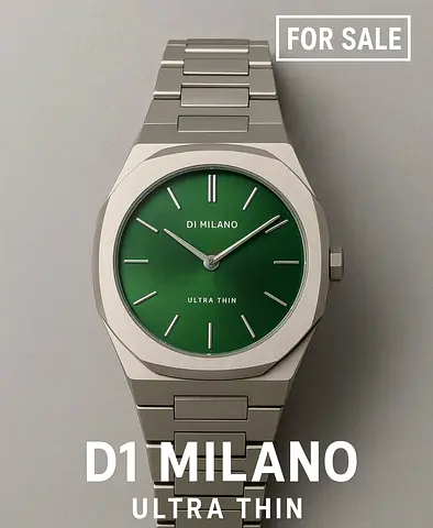 D1 Milano Ultra Thin Mens Watch - Green Dial, Steel Bracelet