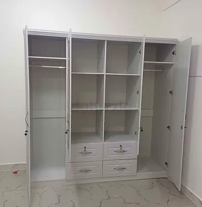 Brand New White 4-Door Wardrobe with Shelves and Drawers -