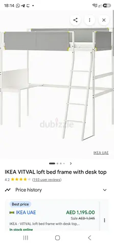 IKEA VITVAL loft bed frame with built-in desk, good condition