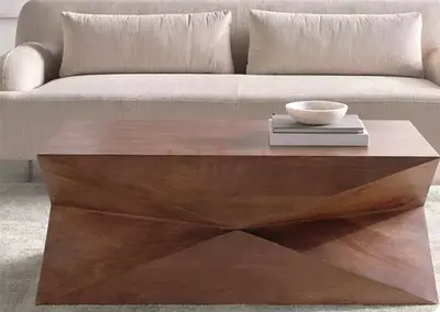 Solid Wood Geometric Coffee Table - Midcentury Modern Design
