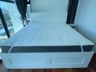 IKEA White BRIMNES King Storage Bed with IKEA Mattress 180 x 200 cm