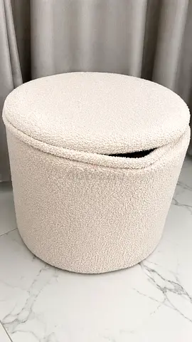Round Bouclé Storage Ottoman / Pouf - Cream, Good Condition