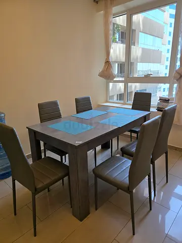 Modern 6-Seater Dining Table with Chairs - Grey/Wood Finish