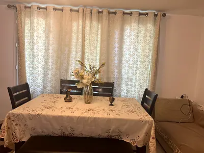 Wooden 6-Seater Dining Table with Chairs, bench and Tablecloth