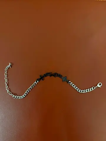 Silver-tone mens chain bracelet with LV stars
