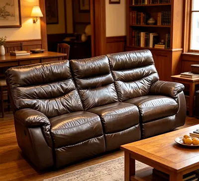 Brown 3-Seater Leather Reclining Sofa - Good Condition