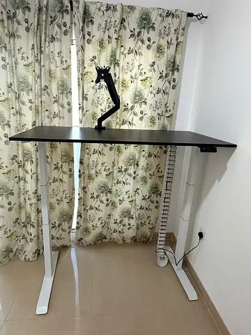 Standing adjustable electric height desk - black top, white legs