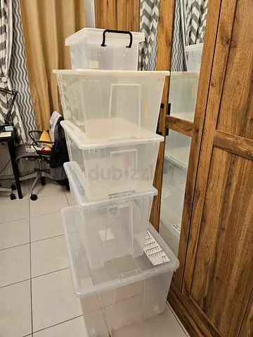 Set of clear plastic storage boxes - used