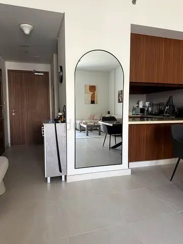 Large Full-Length Arch Wall Mirror with Black Frame
