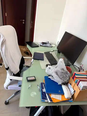 Modern L-Shaped Glass Study and Work Desk