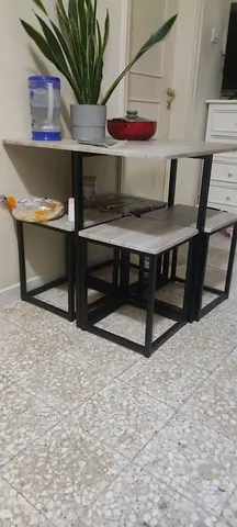 Nesting Side Tables with Marble-Look Tops and Black Metal Frame
