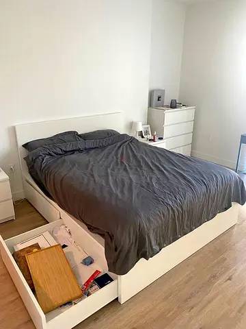 IKEA White Storage Bed with Pull-Out Drawers and mattress - king