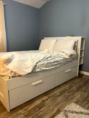 IKEA White BRIMNES Double Storage Bed with IKEA Mattress 140 x 200 cm