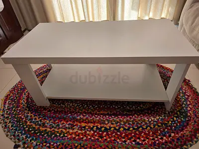 Simple White Wooden Coffee Table with Lower Shelf