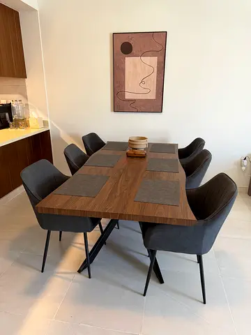 Wooden Dining Table with 6 Upholstered Chairs