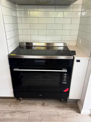 Omega 90cm Freestanding Cooker features a sleek induction cooktop with digital touch controls