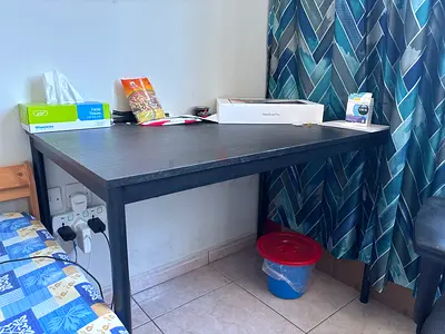 Simple black study desk, dining table, computer table - sturdy, excellent condition