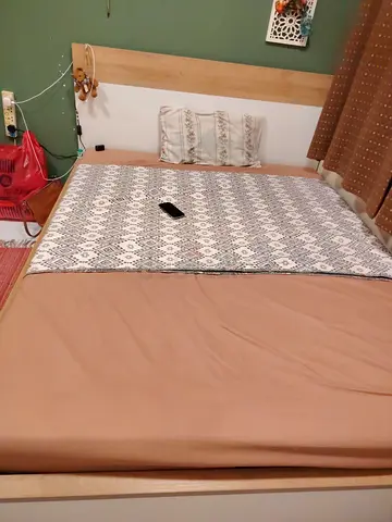 Queen wooden bed frame with headboard – good condition