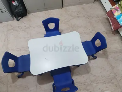 Kids Plastic Table and 3 Chairs Set - Blue, Good Condition