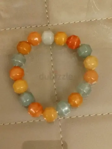 Handmade wooden and crystals bead stretch bracelet — brown/orange