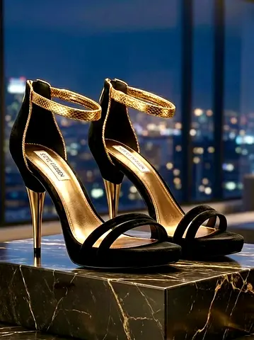 Steve Madden Black Velvet  Gold Statement Heels (US 8.5, EU 39)