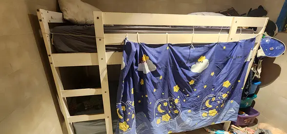 White wooden bunk bed frame (90x200 cm) - sturdy  simple, Ikea bunk bed, Includes 2 mattresses
