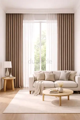 Neutral beige sheer and blackout curtains with double layer - like new
