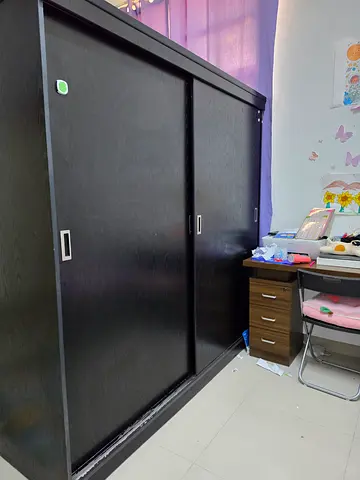 Customise Black Sliding Wardrobe with Shelves - Good Condition