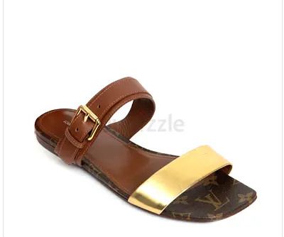 Louis Vuitton LV women slides with golden stripes authentic