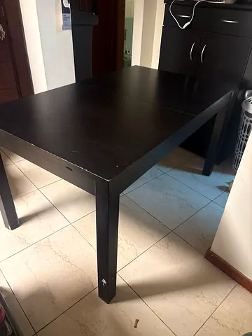 Simple black rectangular dining/work table - sturdy, good condition. 4 chair set. used but sturdy