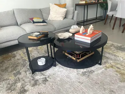 Modern Round Glass Coffee Table with Lower Shelf