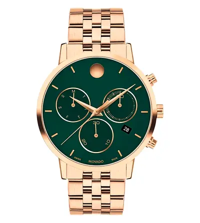 Movado Museum Classic Chrono Swiss Quartz Chrono Green Round Dial Mens Watch - 0607846