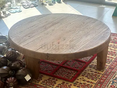 Marina homes Solid Round Wooden Coffee Table - Low Rustic Design